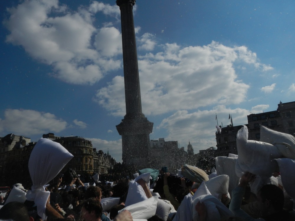 International Pillow Fight Day in Trafalgar Square, London